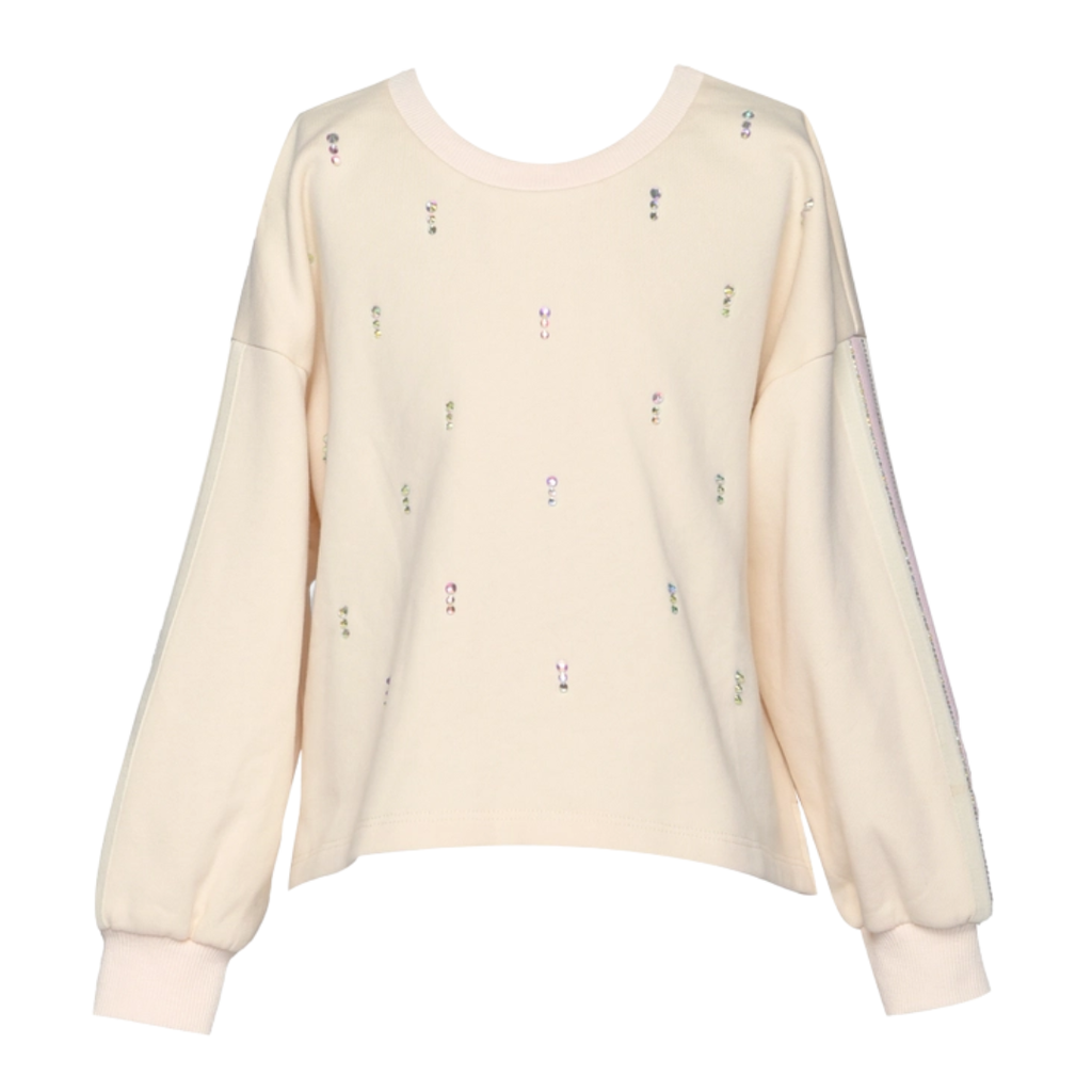 Hannah Banana FRENCH TERRY SWEATSHIRT W/RHINESTONE EMB IVORY