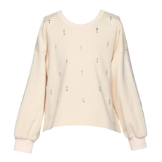 Hannah Banana FRENCH TERRY SWEATSHIRT W/RHINESTONE EMB IVORY