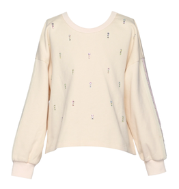 Hannah Banana FRENCH TERRY SWEATSHIRT W/RHINESTONE EMB IVORY