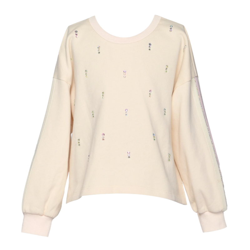 Hannah Banana FRENCH TERRY SWEATSHIRT W/RHINESTONE EMB IVORY