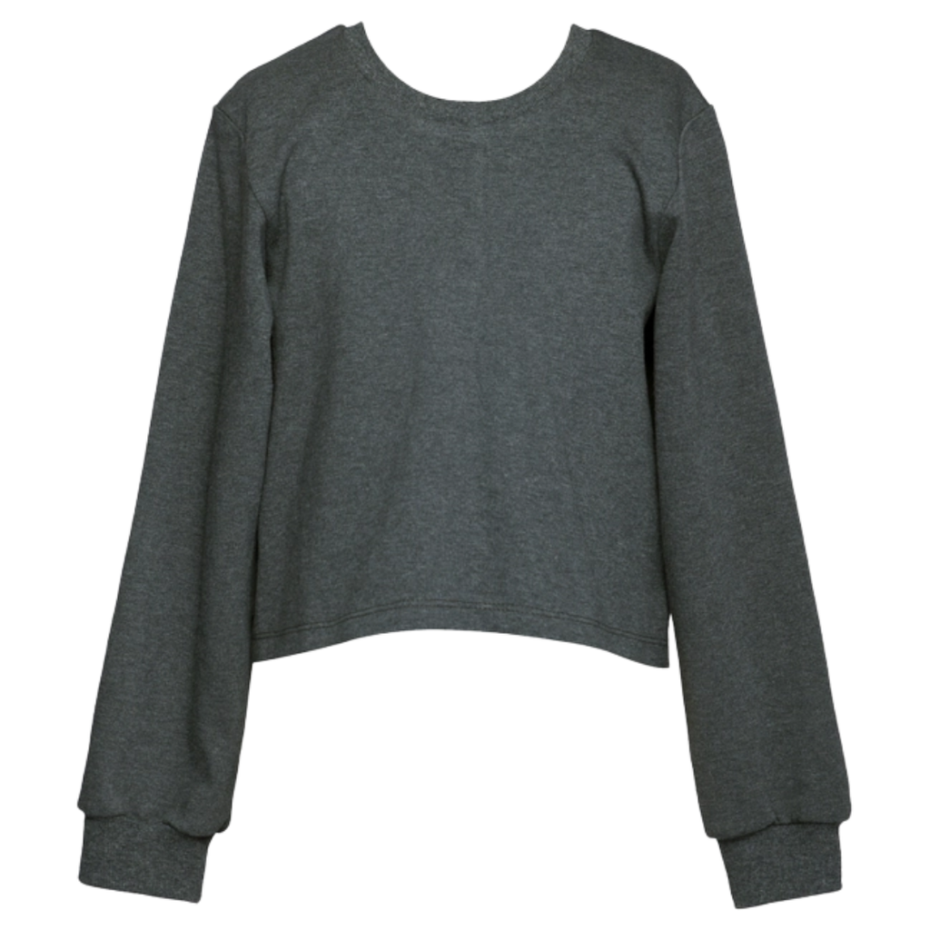 Hannah Banana SEQUIN BOW SWEATSHIRT W/BACK SLIT CHARCOAL