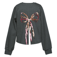 Hannah Banana SEQUIN BOW SWEATSHIRT W/BACK SLIT CHARCOAL