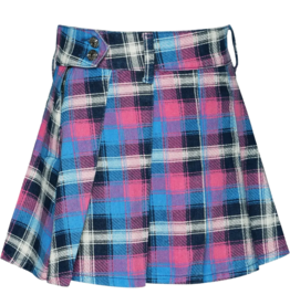 Hannah Banana PLAID DENIM PLEATED SKIRT PINK MULTI
