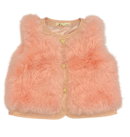 DOE A DEAR LEATHER TRIMMED FAUX FUR VEST PINK