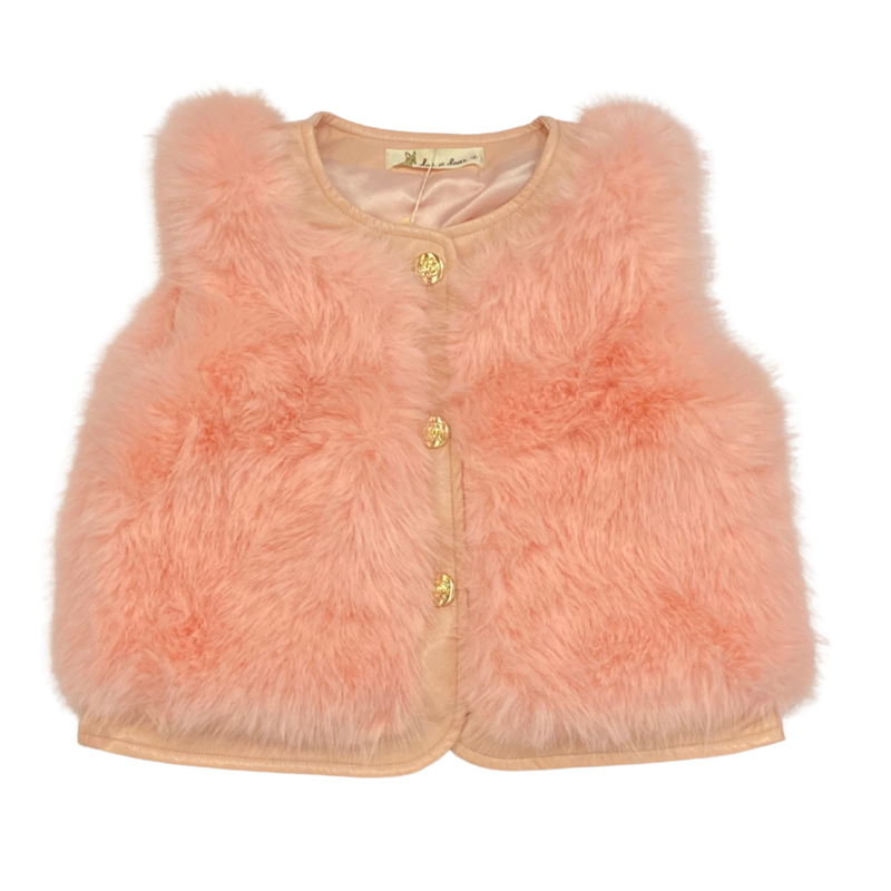 DOE A DEAR LEATHER TRIMMED FAUX FUR VEST PINK