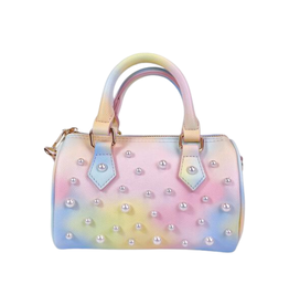 DOE A DEAR PEARL STUDS LEATHER BARREL PURSE MULTI