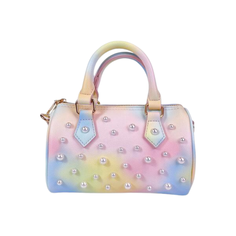 DOE A DEAR PEARL STUDS LEATHER BARREL PURSE MULTI