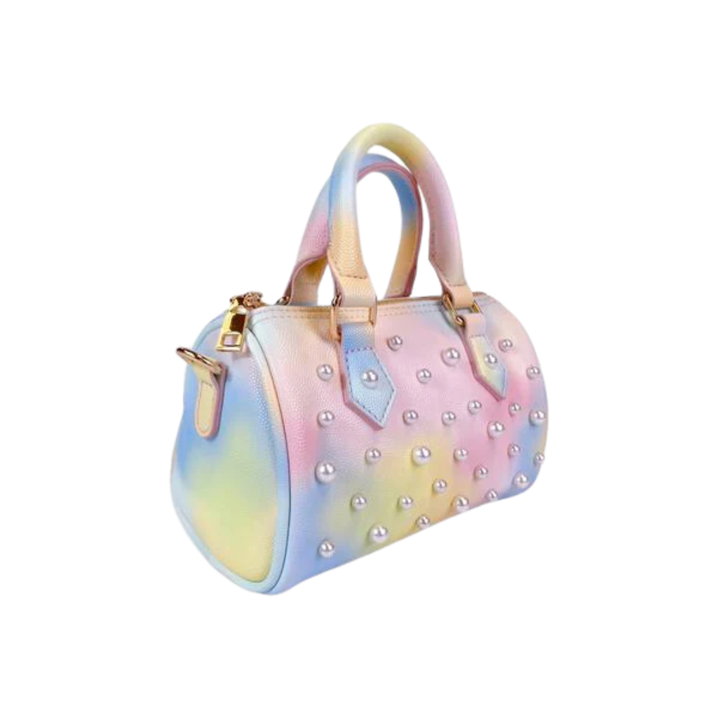 DOE A DEAR PEARL STUDS LEATHER BARREL PURSE MULTI