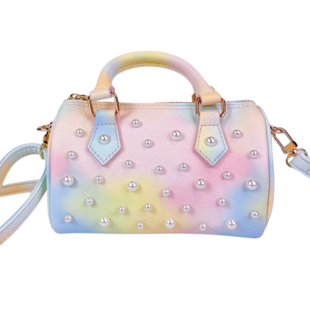 DOE A DEAR PEARL STUDS LEATHER BARREL PURSE MULTI