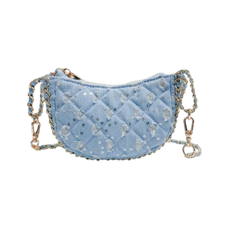 DOE A DEAR DENIM CRESCENT PURSE LT.  BLUE