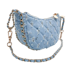 DOE A DEAR DENIM CRESCENT PURSE LT.  BLUE