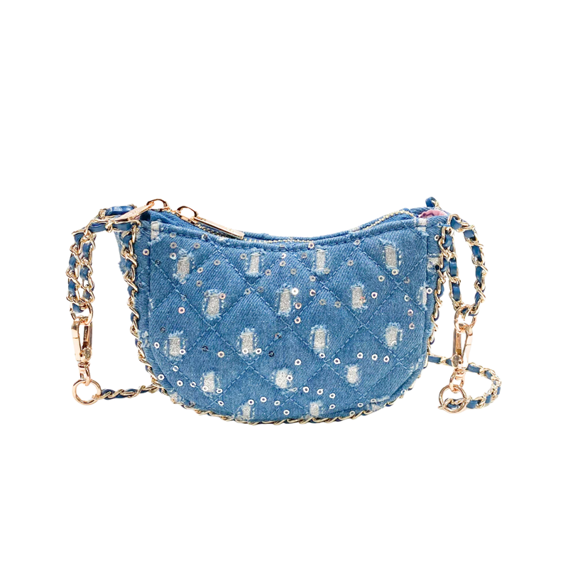 DOE A DEAR DENIM CRESCENT PURSE DK. BLUE