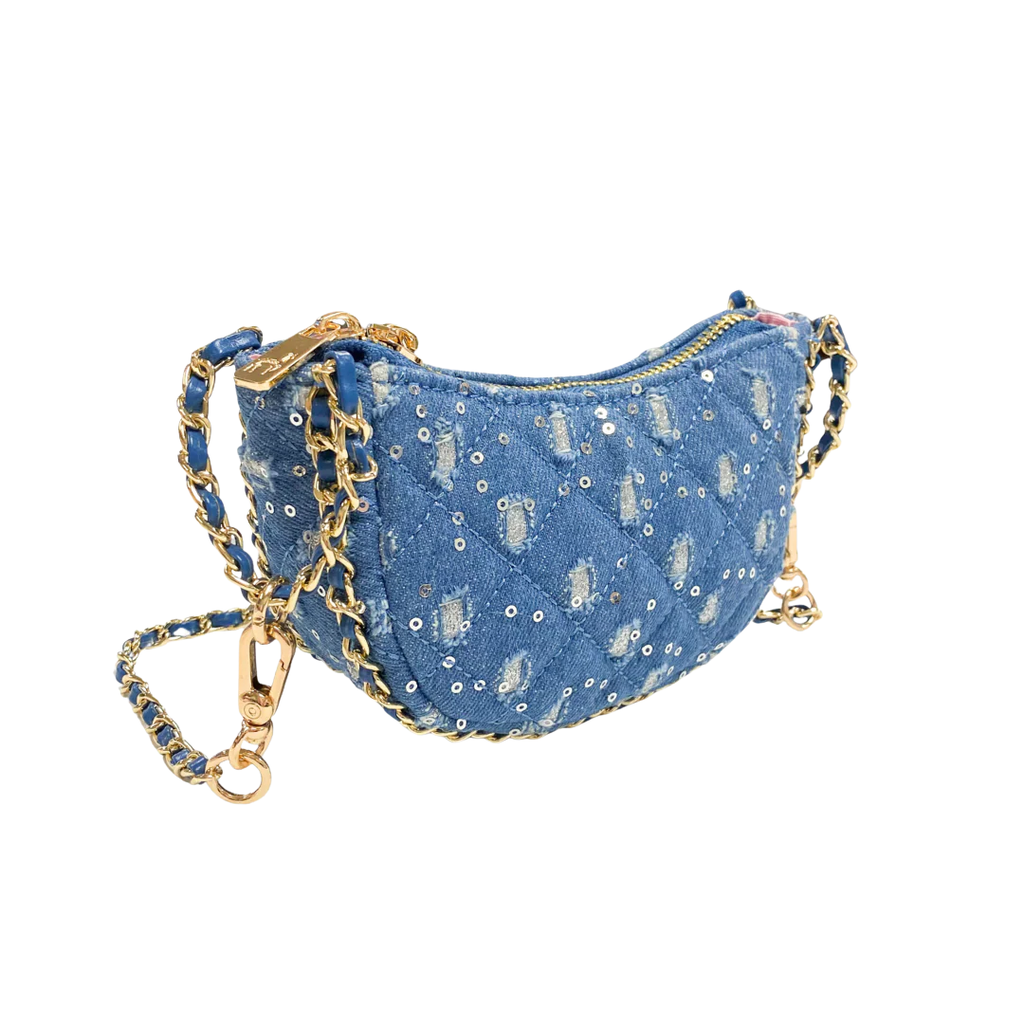 DOE A DEAR DENIM CRESCENT PURSE DK. BLUE