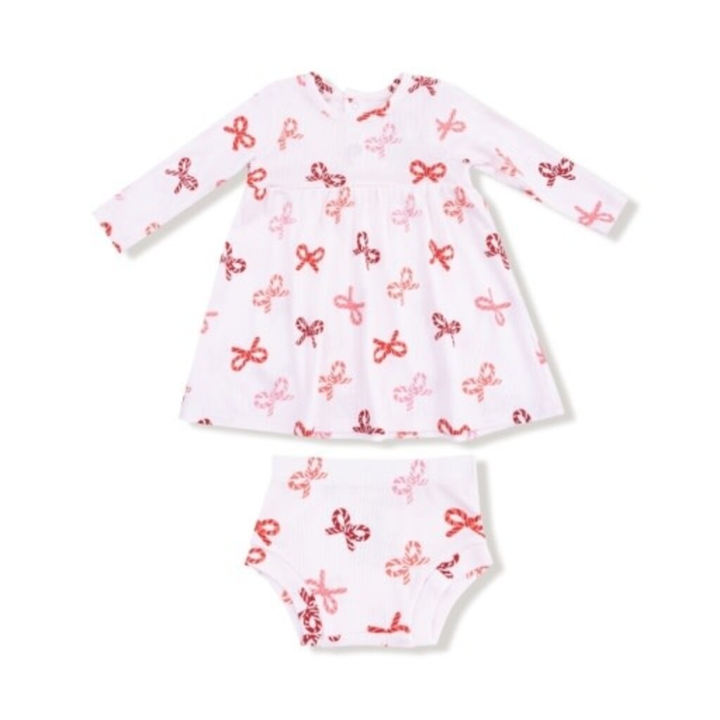 ANGEL DEAR Candy Cane Bows - Simple Dress + Bloomer