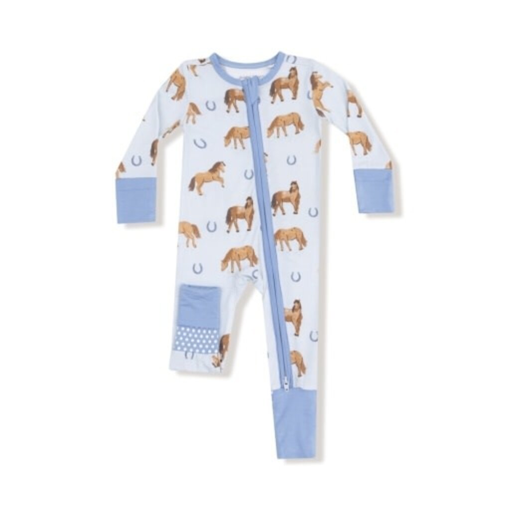 ANGEL DEAR Horses - Blue - 2 Way Zipper Romper