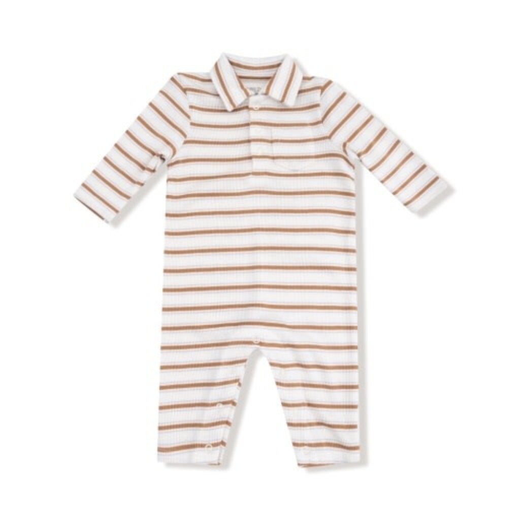 ANGEL DEAR Vintage Stripe - Brown - Polo Romper