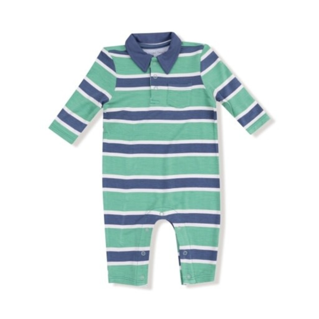 ANGEL DEAR Rugby Stripe - Green and Navy - Polo Romper