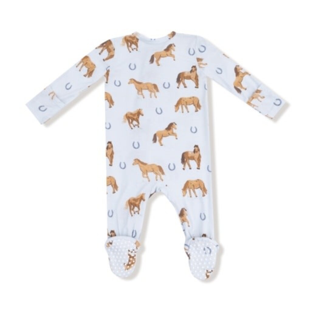 ANGEL DEAR Horses - Blue - 2 Way Zipper Footie