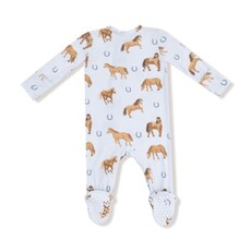 ANGEL DEAR Horses - Blue - 2 Way Zipper Footie