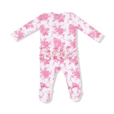ANGEL DEAR Vintage Pink Roses - 2 Way Zipper Ruffle Back Footie