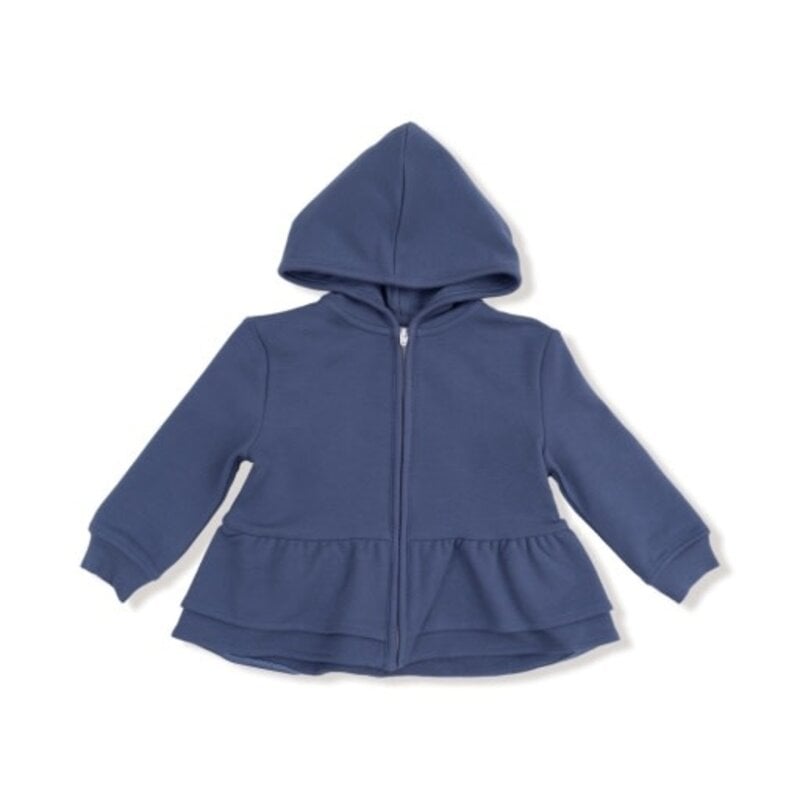 ANGEL DEAR French Terry Sport - Varsity - Vintage Indigo - Zip Peplum Hoodie
