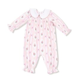 ANGEL DEAR Ogee Lace Floral - Smocked L/S Romper W/ Peter Pan Collar