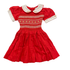 LULU BEBE GIRL'S RED EMB SMOCKED BODICE DRESS