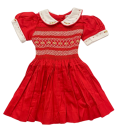 LULU BEBE GIRL'S RED EMB SMOCKED BODICE DRESS