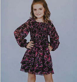 FLOWERS BY ZOE GIRL'S FLORAL DRESS BLACK/PINK
