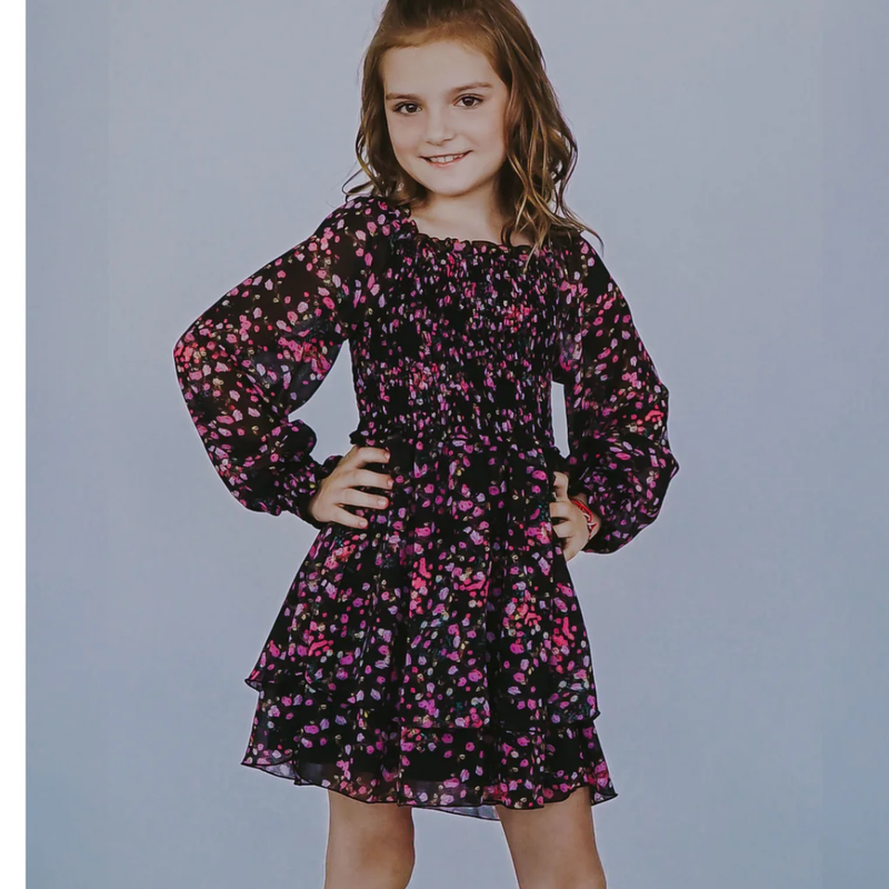 FLOWERS BY ZOE GIRL'S FLORAL DRESS BLACK/PINK