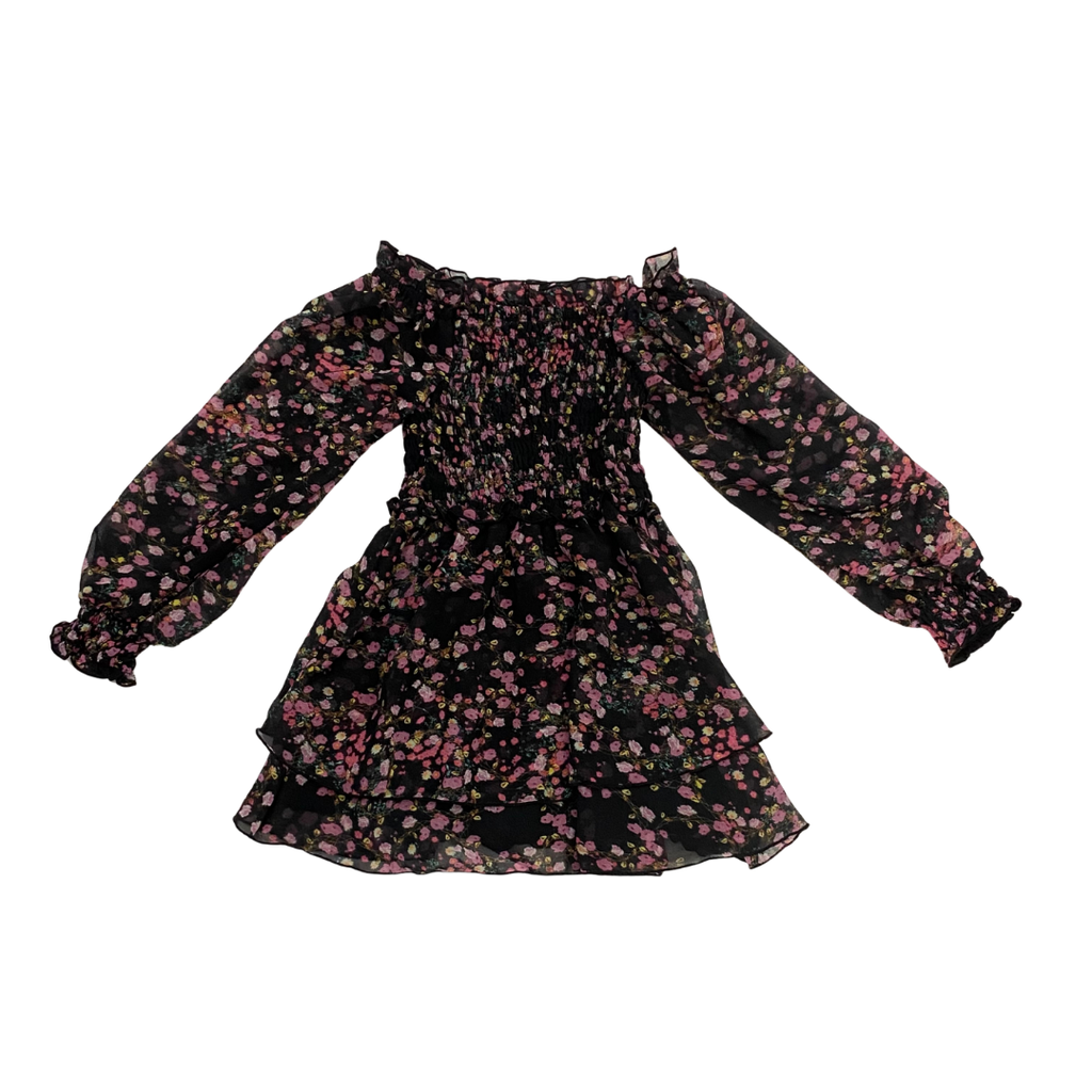 FLOWERS BY ZOE GIRL'S FLORAL DRESS BLACK/PINK