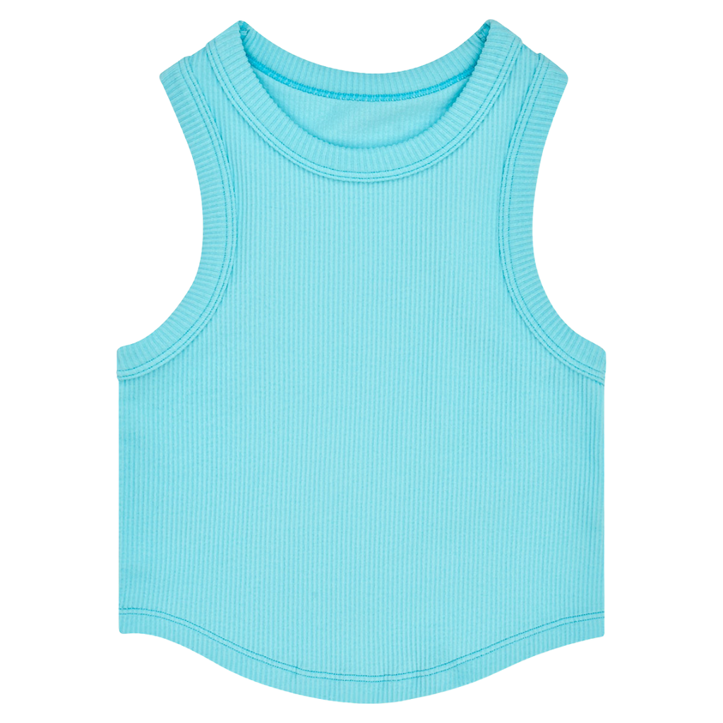 ISCREAM ICE BLUE CROPPED RIBBED RACER BACK TANK TOP