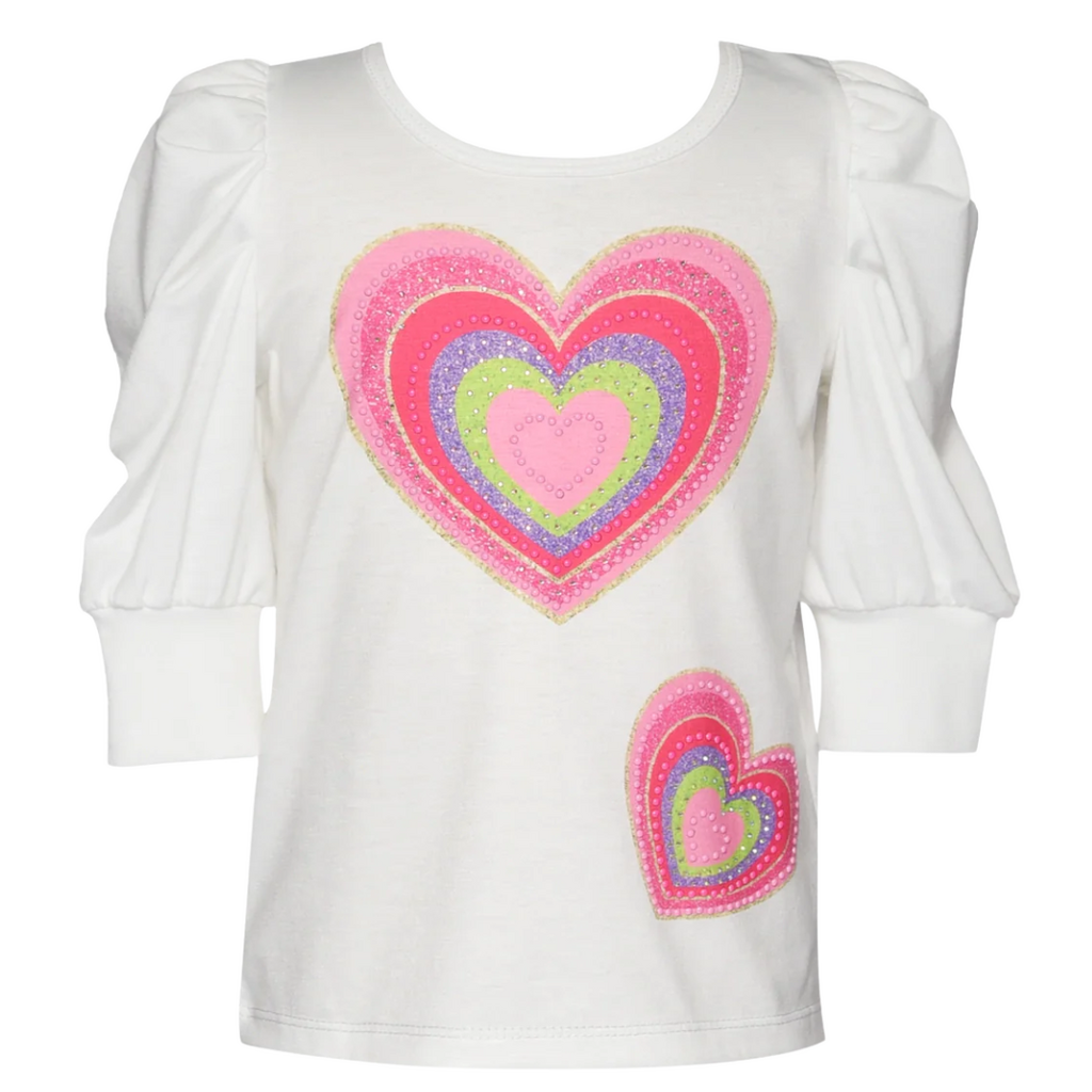 Baby Sara Heart Print Top w/ Tweed Pleated Skirt