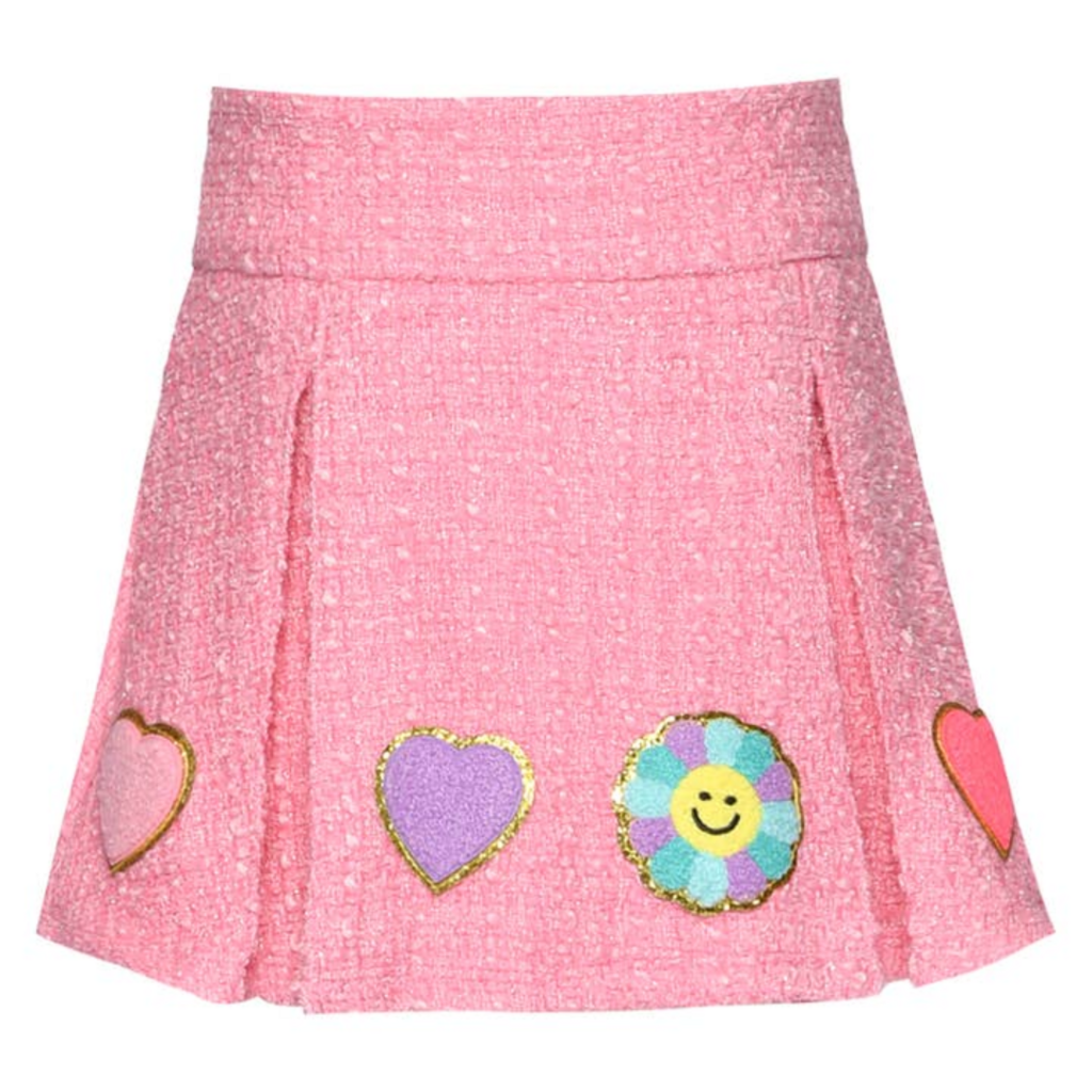 Baby Sara Heart Print Top w/ Tweed Pleated Skirt