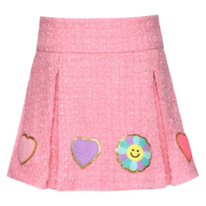 Baby Sara Heart Print Top w/ Tweed Pleated Skirt