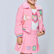 Baby Sara Heart Print Top w/ Tweed Pleated Skirt