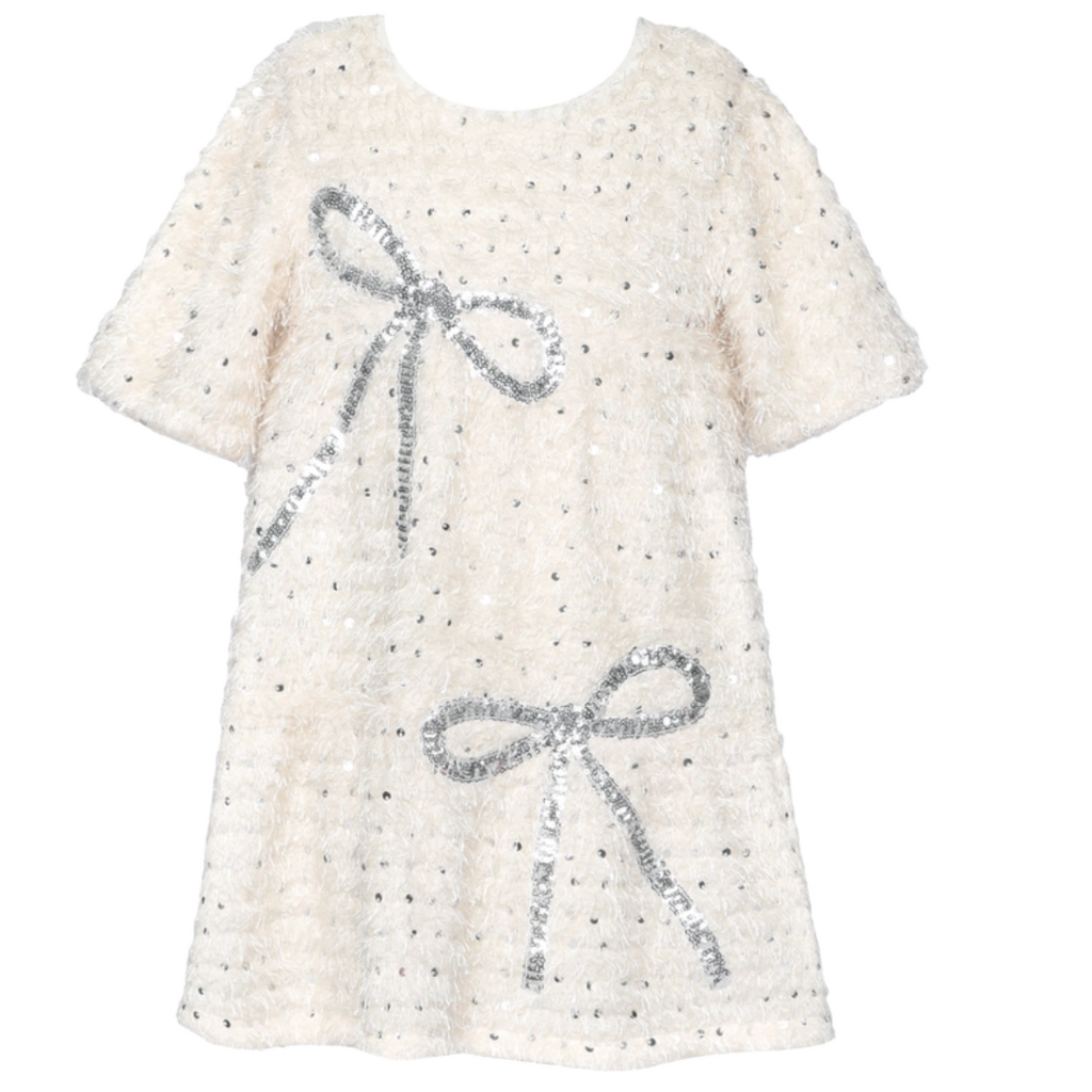Baby Sara Girl's Tiered Dress w/Sequin Bow Ivory Multi