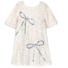 Baby Sara Girl's Tiered Dress w/Sequin Bow Ivory Multi