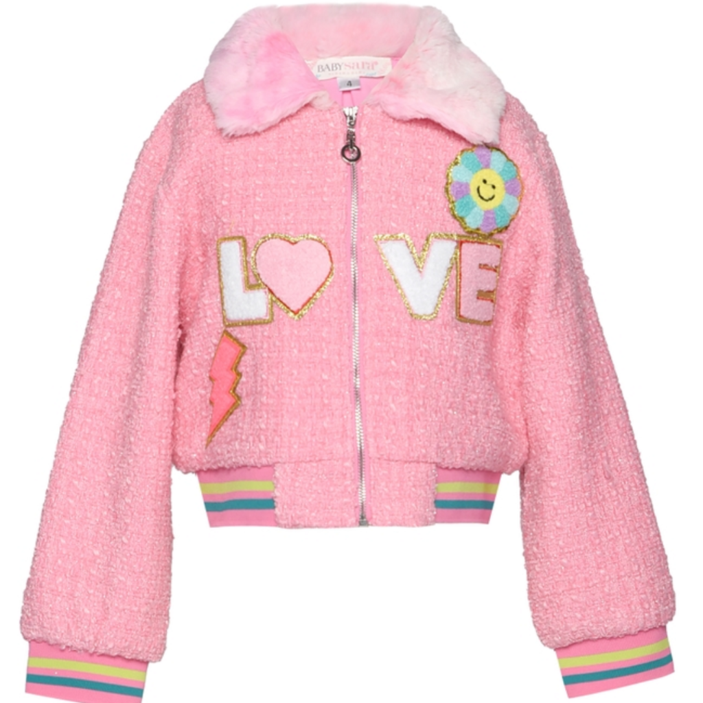 Baby Sara Girl's Tweed Jacket w/Faux Collar and Love Trim