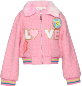 Baby Sara Girl's Tweed Jacket w/Faux Collar and Love Trim