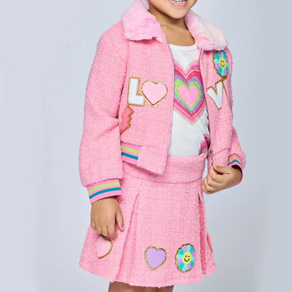 Baby Sara Girl's Tweed Jacket w/Faux Collar and Love Trim