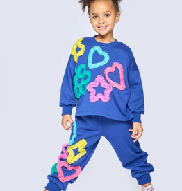 Baby Sara Girl's L/S Top w/Mesh Heart, Star, Flower w/Jogger Blue Multi