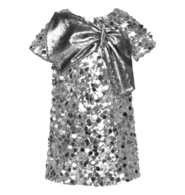 Baby Sara SEQUIN DRESS W/BIG BOW DETAIL SILVER MULTI