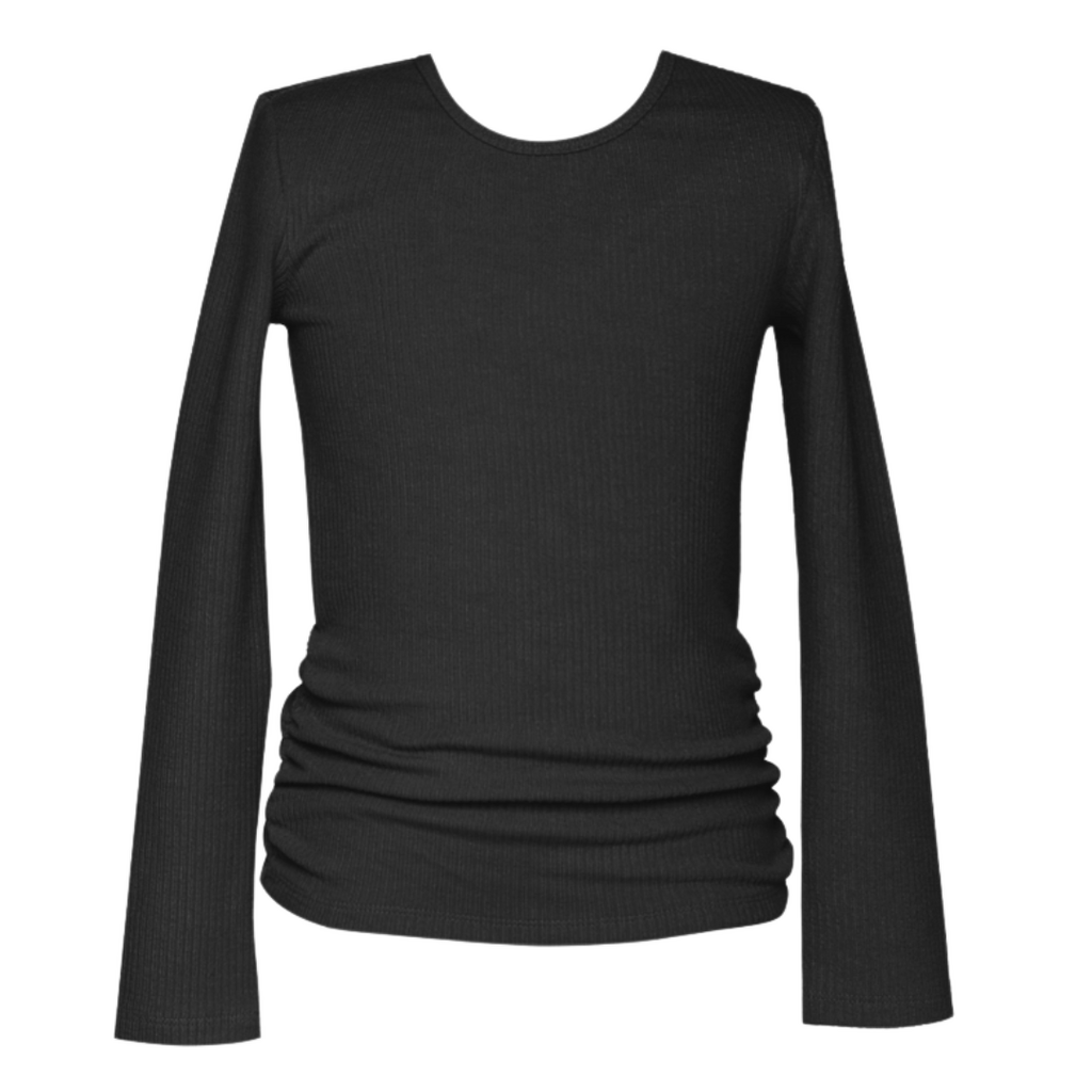 Hannah Banana Girl's L/S Ruched Rib Top Black