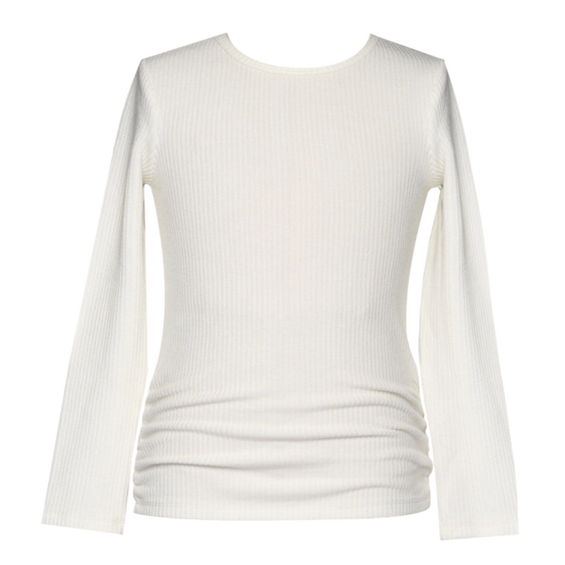 Hannah Banana Girl's L/S Ruched Rib Top Off White