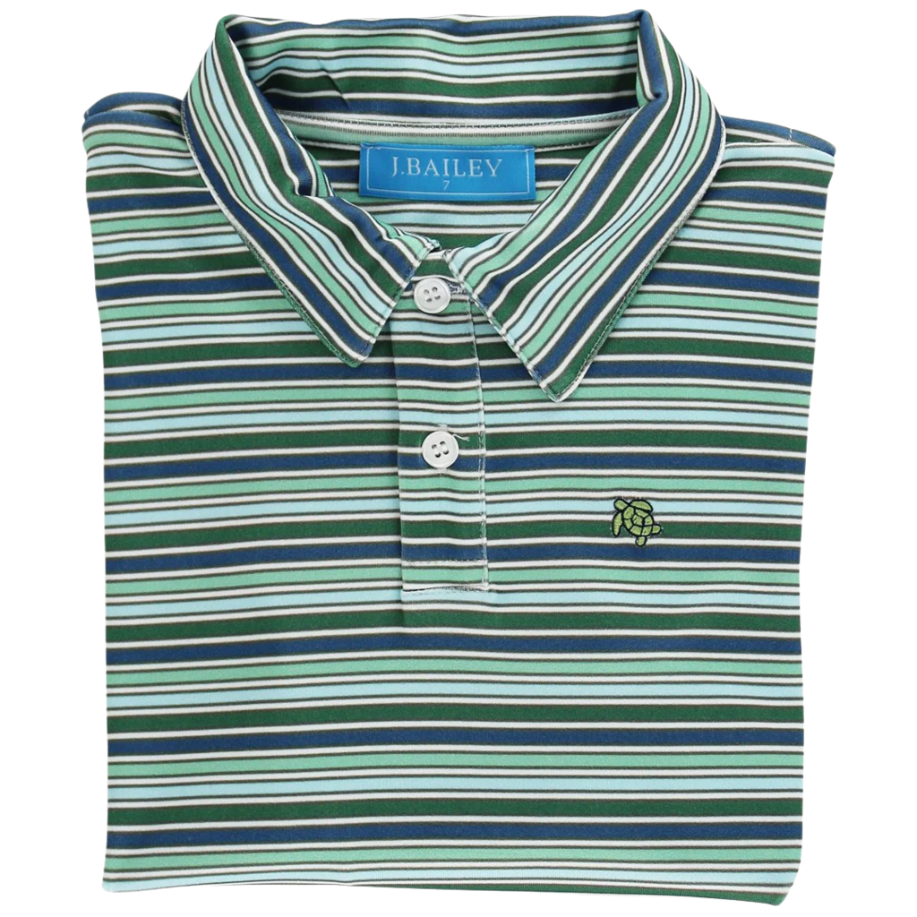 J.BAILEY Boy's L/S Striped Performance Polo, Forest