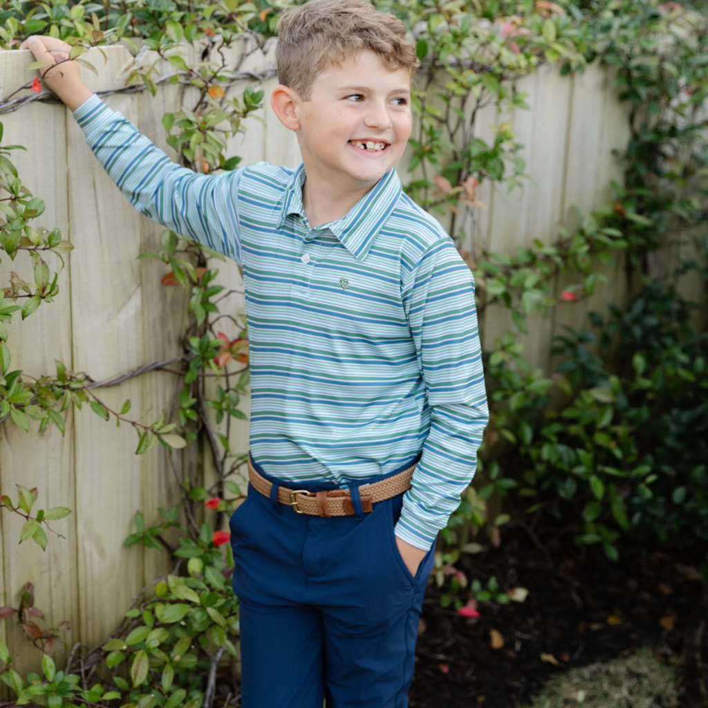 J.BAILEY Boy's L/S Striped Performance Polo, Forest