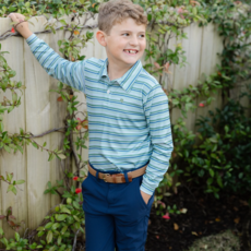 J.BAILEY Boy's L/S Striped Performance Polo, Forest