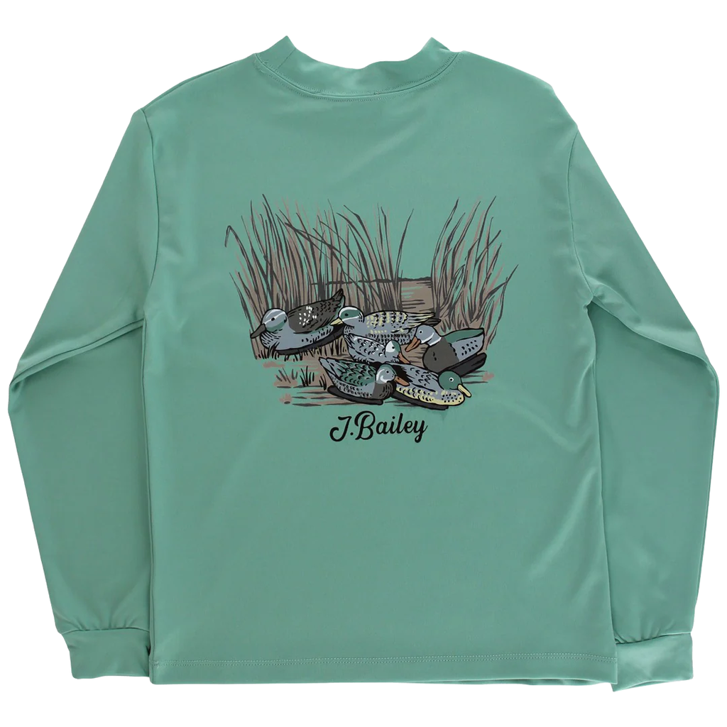J.BAILEY Boy's L/S Performance Logo Tee, Decoy On Green