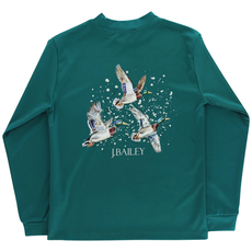 J.BAILEY Boy's L/S Performance Logo Tee, Ducks On Teal